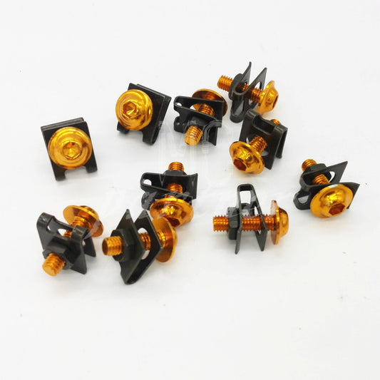 10 x Gold M6 6mm Aluminum Fairing Bolts Kit Body Fastener Clip Screw Sportbike Q