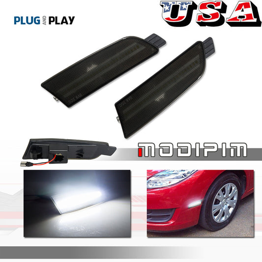 For 2009-13 for Mazda 6 Smoke Lens White LED Front Corner Side Marker Parking Lights - v