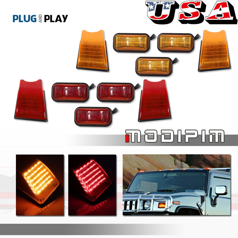 Suitable for 03-09 Juma H2 SUT front amber+rear red LED cab marking roof running lights- v