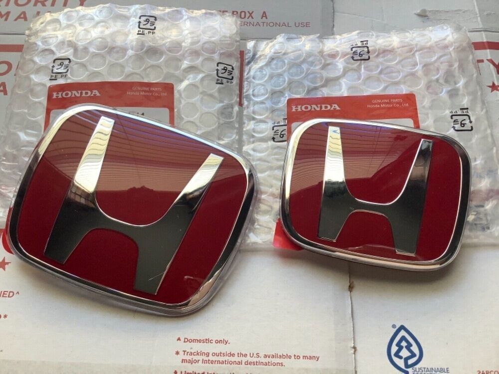 2-Piece Front and Rear Grills with Red H Badge for 2016-21 for Civic Sedan Coupe 4Dr JDM