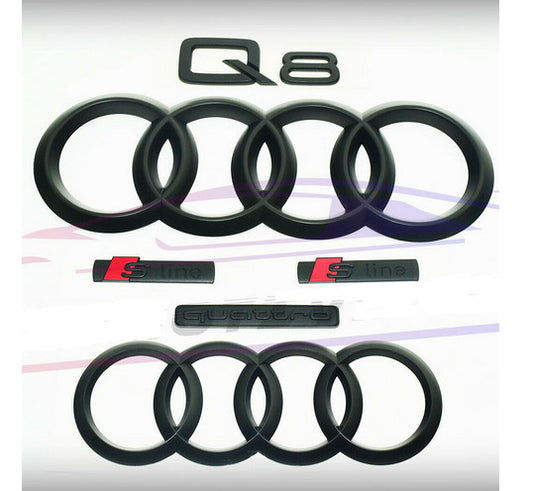 for Audi Q8 badge ring, hooded boots, Trunk Quattro S line side badge, matte black and red