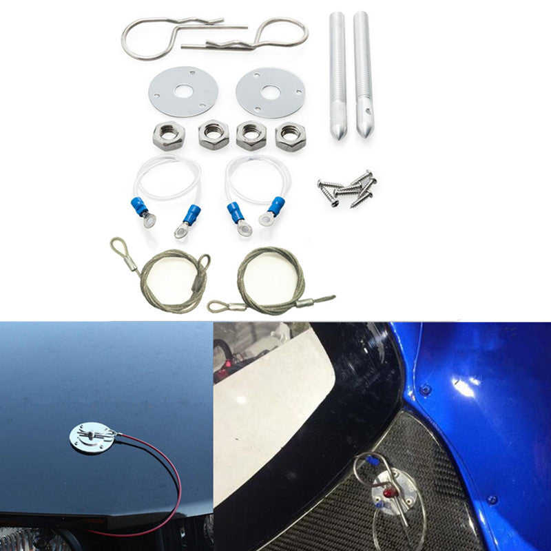 DIY Car Muscle 3/16 Chrome Hair Pin Style Hood Pin Set W/ Lanyards 1/2 Studs