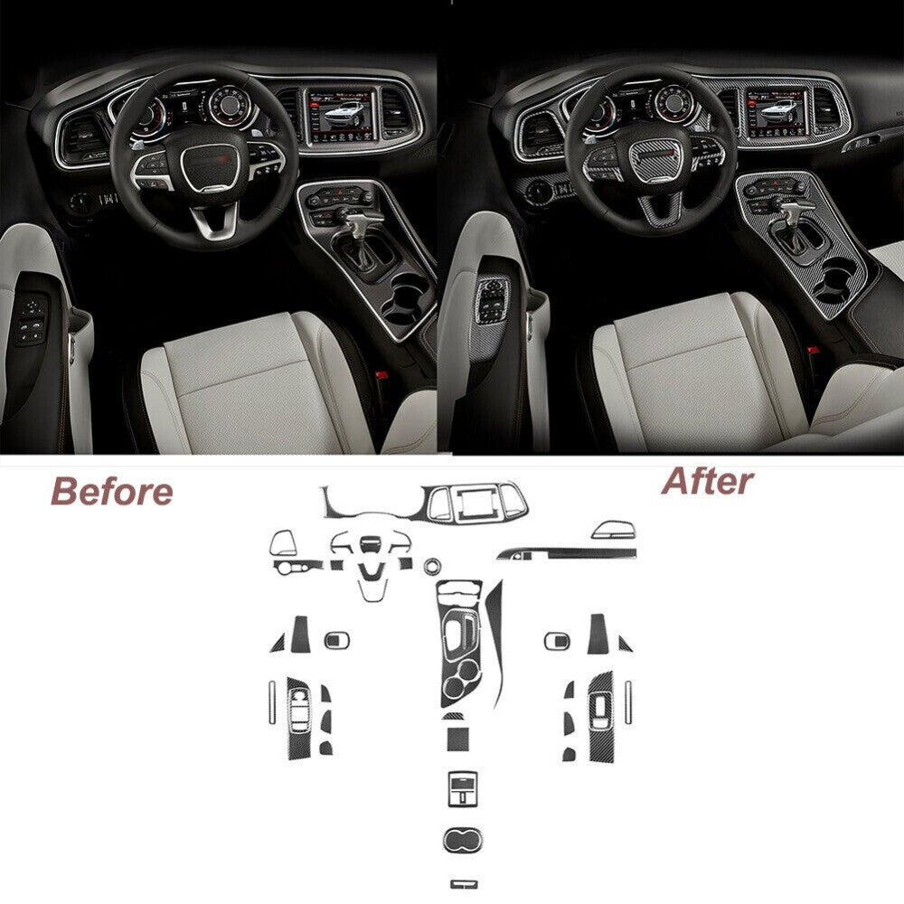 Carbon Fiber Interior Full Set Cover Trim Kit for Dodge for Challenger 2015-2020 New n