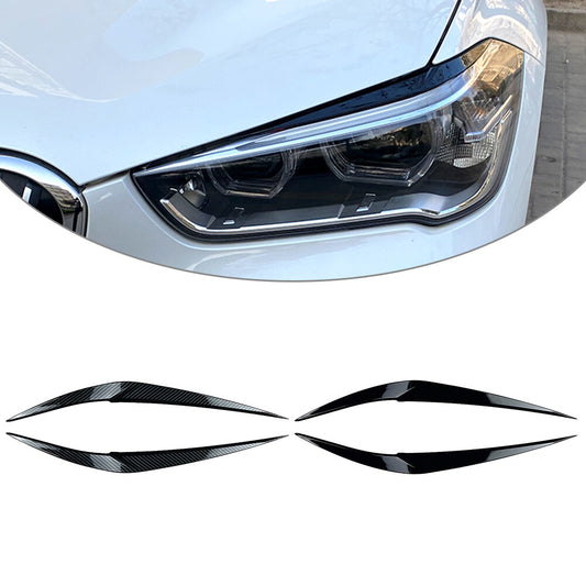 2x Carbon Fiber Look Headlight Eyebrow Eyelid Cover Trim for BMW X1 F48 16-20