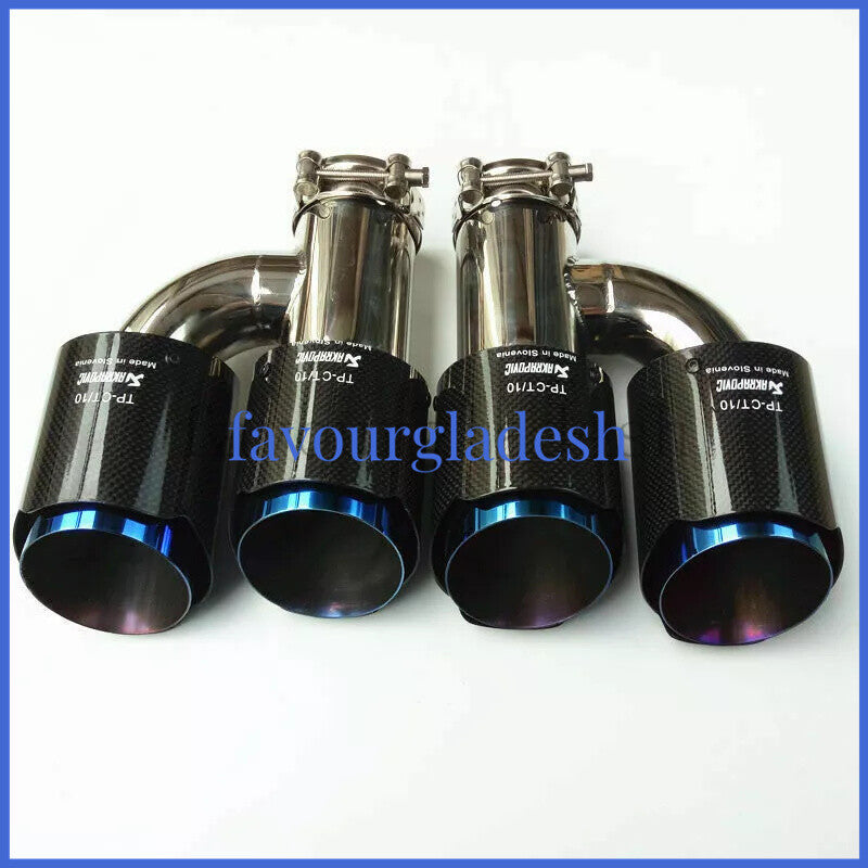 1X 3.076mm  4.5114mm Akrapovic Glossy Carbon Fiber Exhaust Tip Blue Dual Pipe