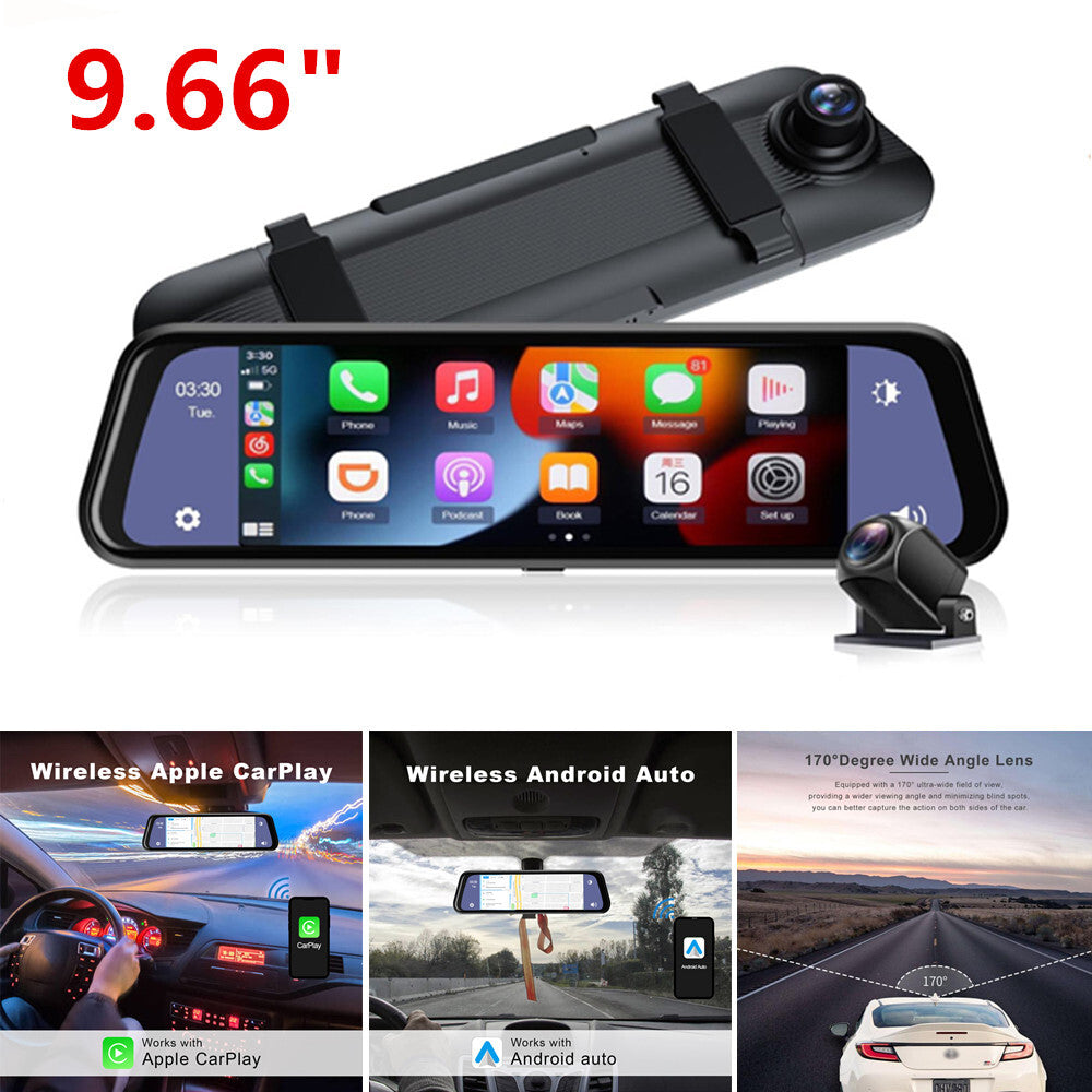 9.66-inch Touchscreen Car DVR with Wireless CarPlay Multimedia Recorder n