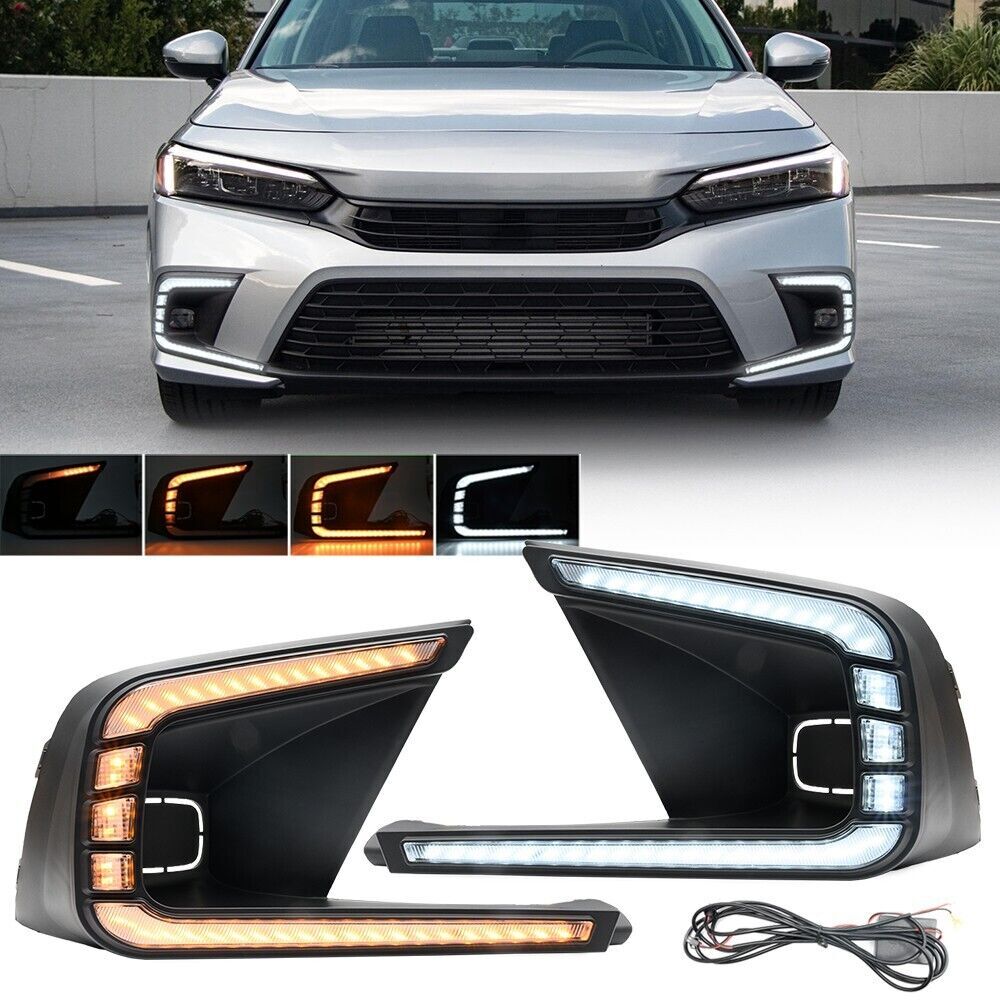 for Honda for Civic 2022 2023 LED DRL Daytime Running Lights Fog Lamp w/ Turn Signal
