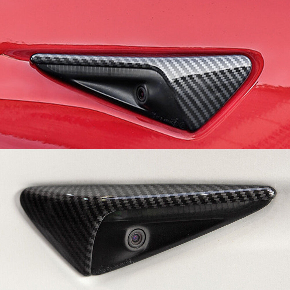 2-Piece Carbon Fiber Style Side Fender Camera Vent Cover Trim for Model 3 & Y- n