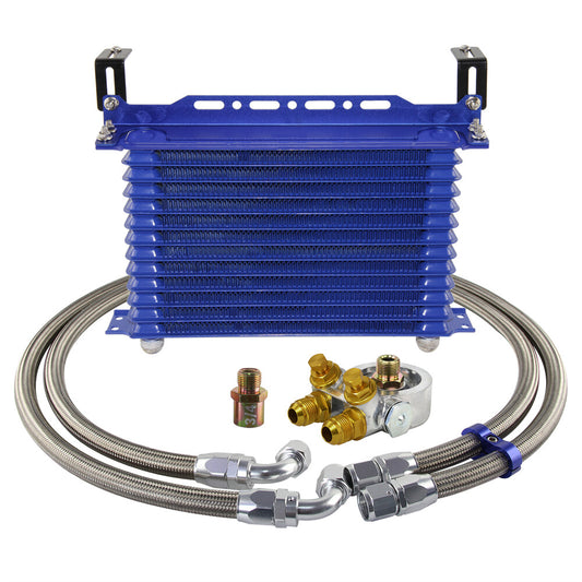 13 Row Engine Trust Oil Cooler w/Thermostat Oil Filter Adapter Kit + Bracket BL