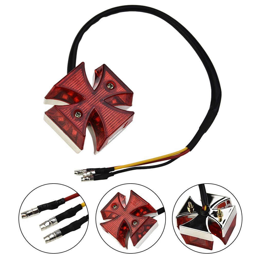 Motorcycle Choppers Dirt Bike Maltese Cross LED Rear License Plate Tail Light v