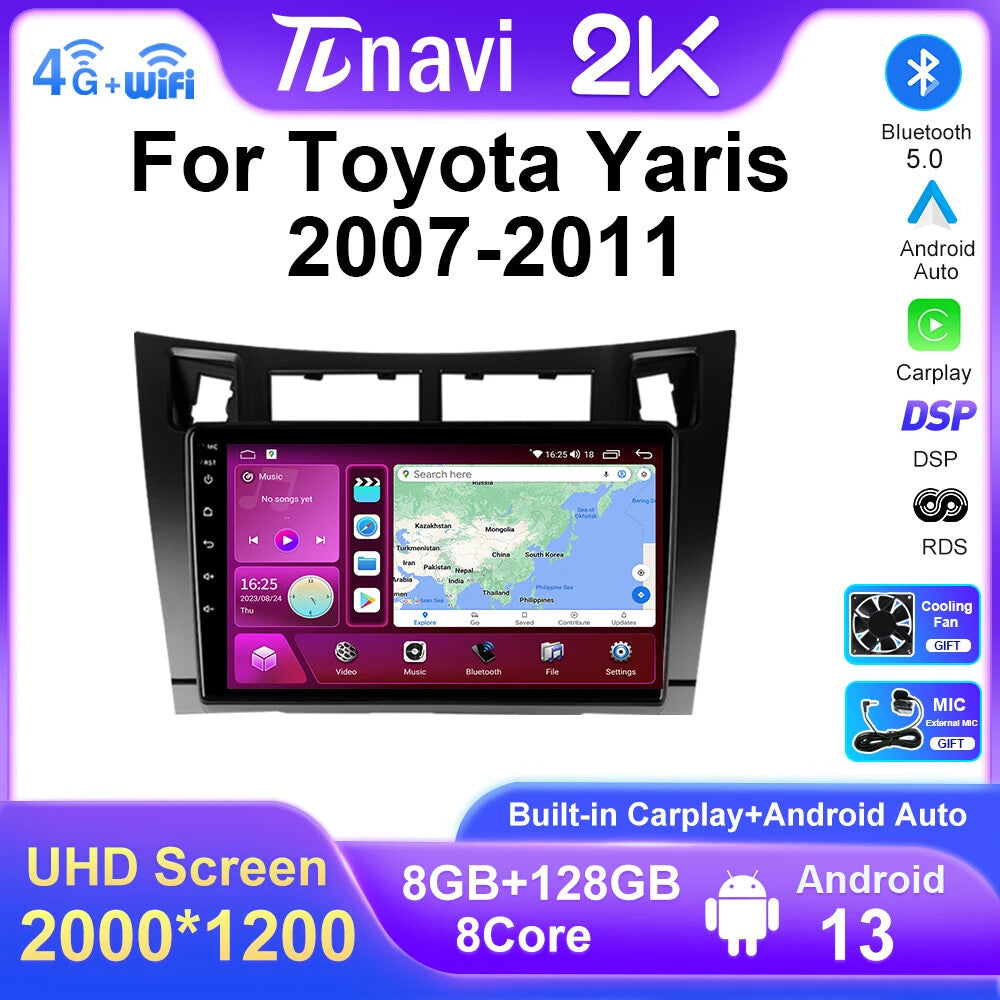 for Toyota Yaris 2007-2011 Android Auto Carplay Car Radio GPS Navi Stereo Screen