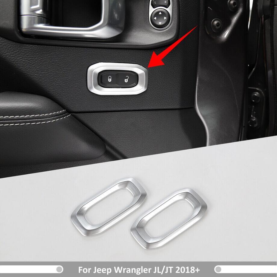 Inner Door Lock Switch Trim Cover Accessories for Jeep for Wrangler JL 18-23 Silver v