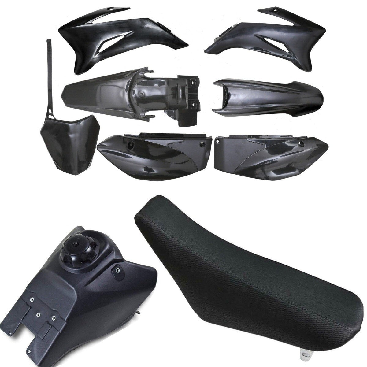 Complete set of plastic mudguards, for seat , and fuel tank suitable for Yamaha TTR110, TTR 110E, SSR 140, 170