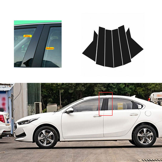 6P Piano Black Pillar Posts Door Window Molding Strip Trim for Kia Forte 2019-22