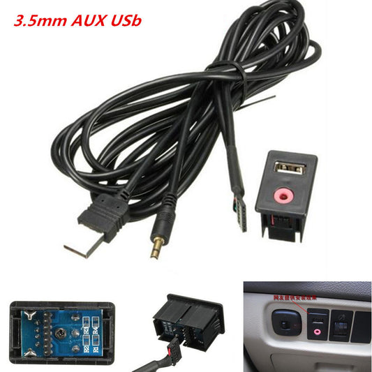 AUTO 3.5mm USB AUX Headphone Male Jack Flush Mount Mounting Adapter Panel Input