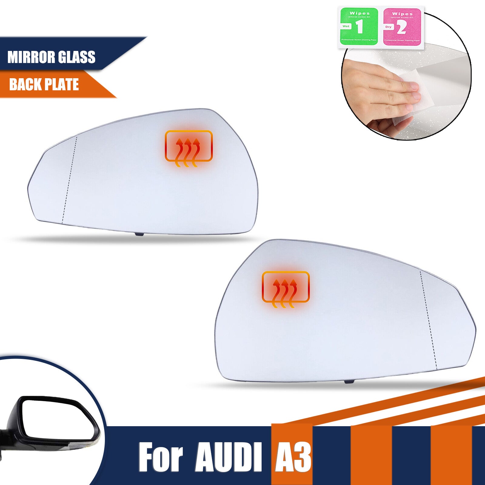 for AUDI A3 2013-2020 Heated Mirror Glass Left And Right Side With Mirror Holder Q