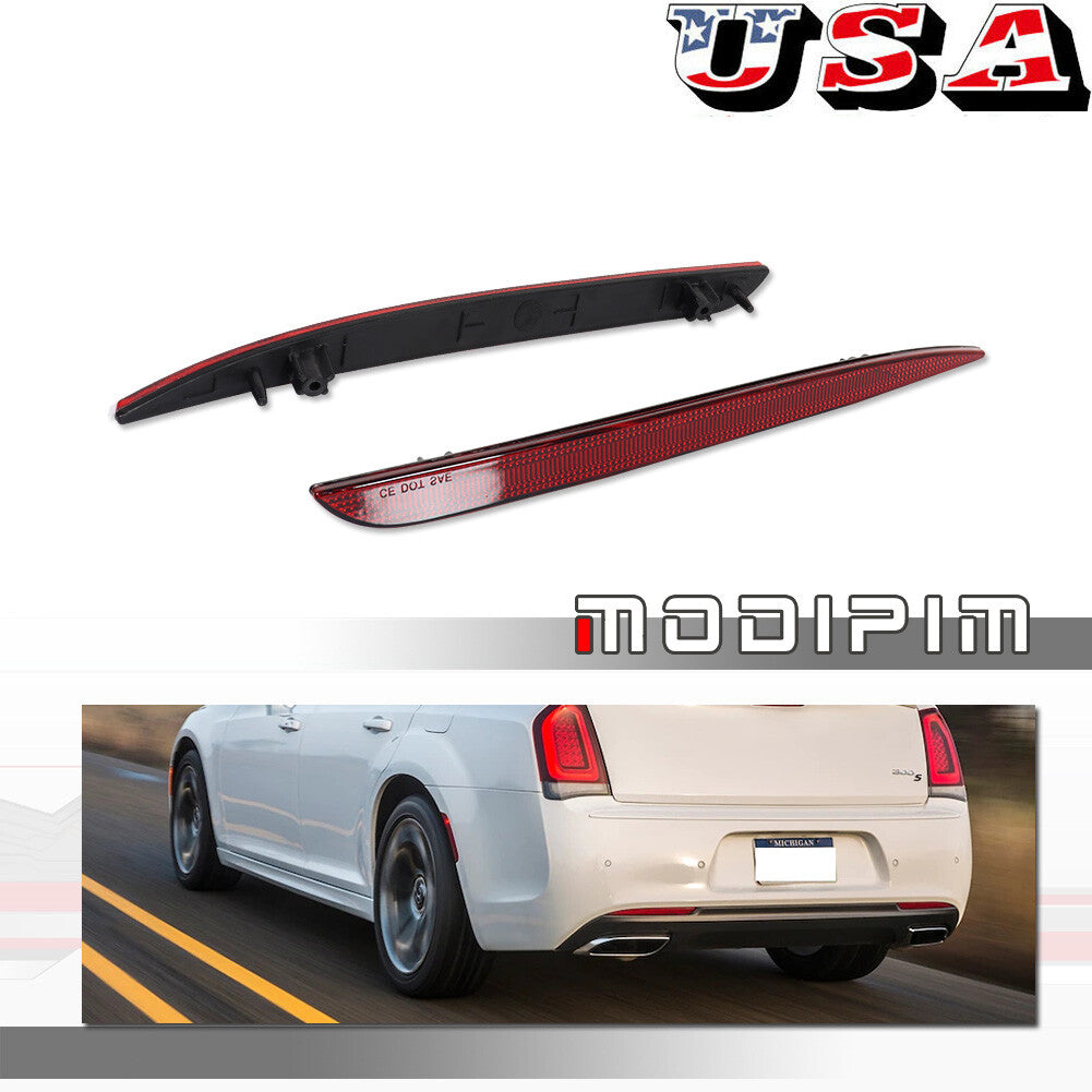 2 Pack Red Lens Bumper Reflector Rear Light Cover Kit for 2015-2022 for for CHRysler 300C - v