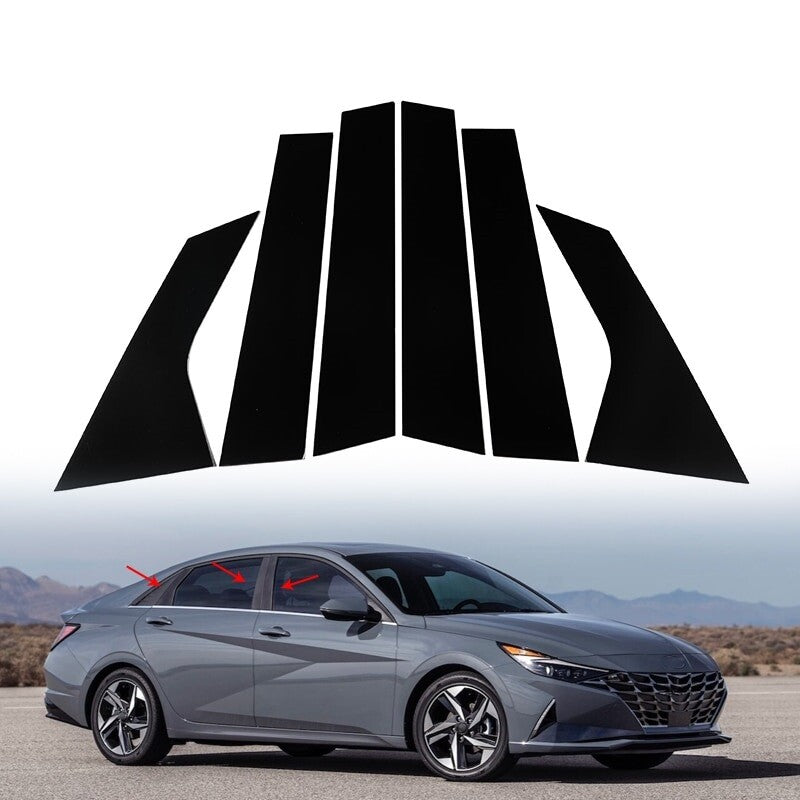 6pcs For 2021-2023 for Hyundai for Elantra Gloss Black Car Pillar Post Door Windows Trim