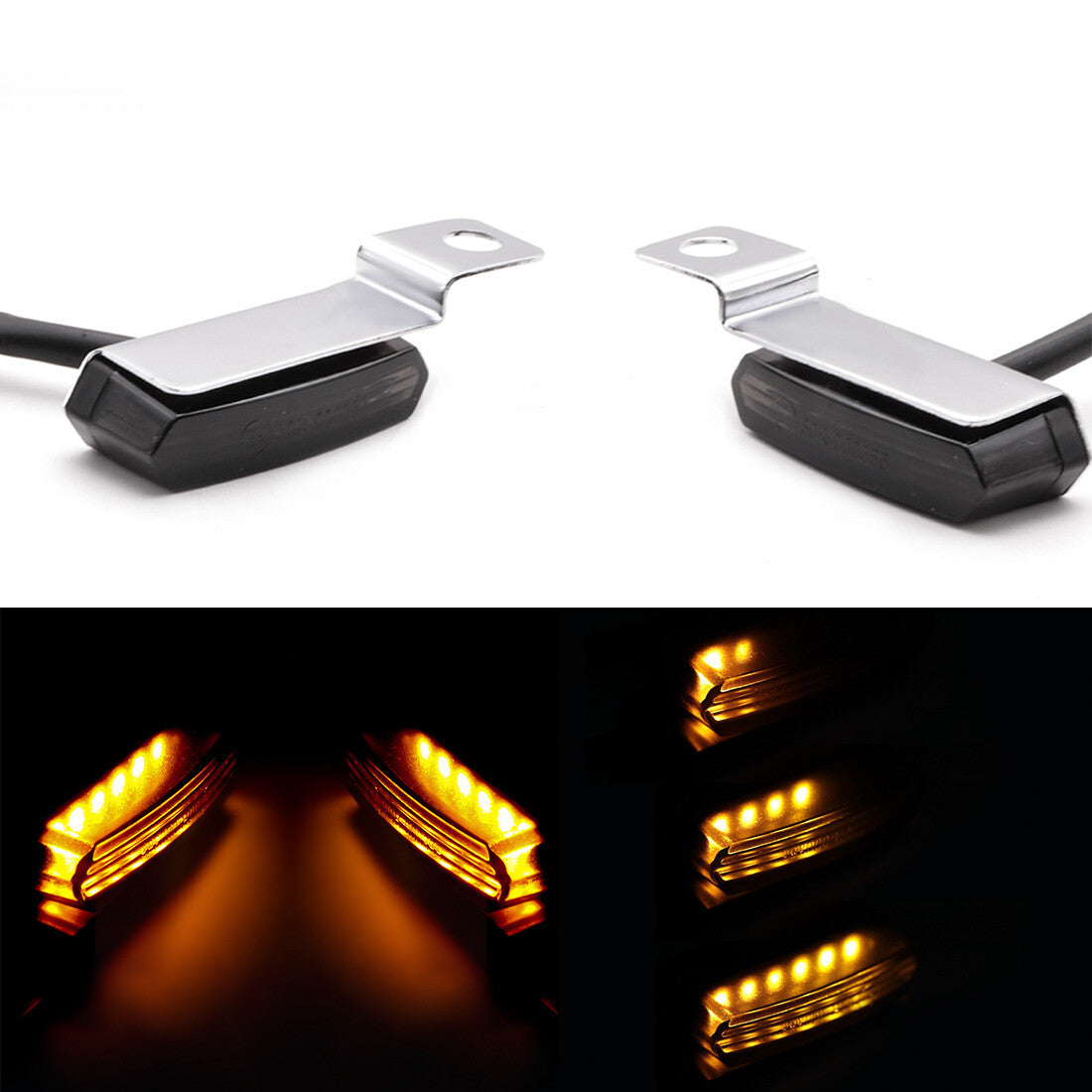 Chrome 12V for Mini LED Brake Clutch Lever Mount Flowing Water Turn Signal Lights Q