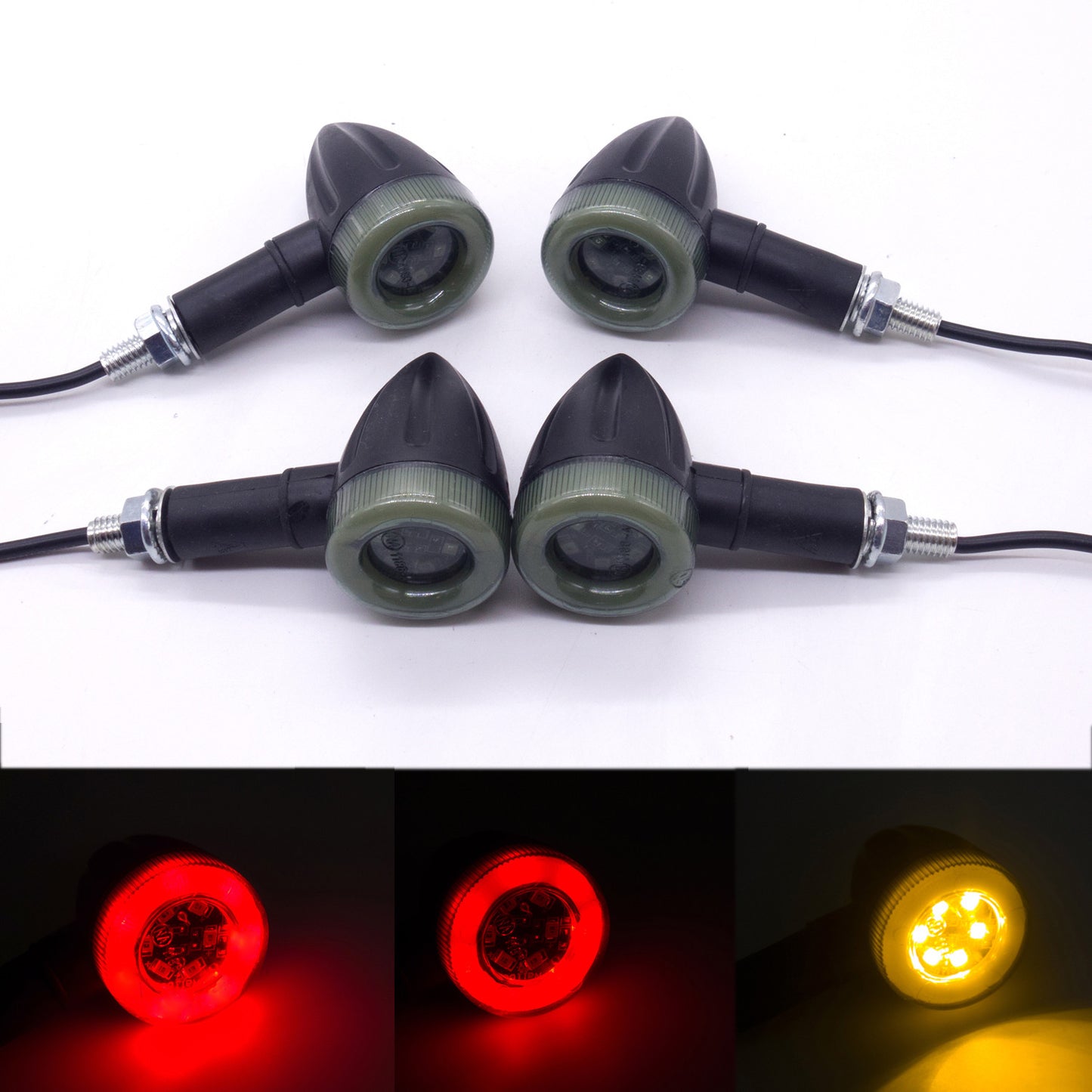 Black Motorcycle Plastic LED Amber Bullet Turn Signal Tail Brake Light for Honda Q