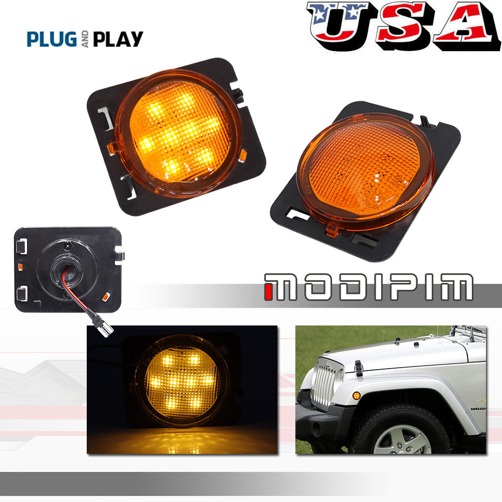 Front fender amber LED side marker lights one pair set for 2007 - 2018 for Jeep for Wrangler JK- v
