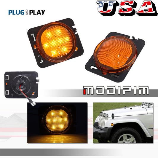 Front fender amber LED side marker lights one pair set for 2007 - 2018 for Jeep for Wrangler JK- v
