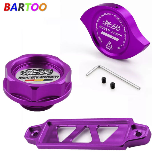Purple Billet Engine Oil Filler Cap + Radiator Cap + Battery Tie Down Q