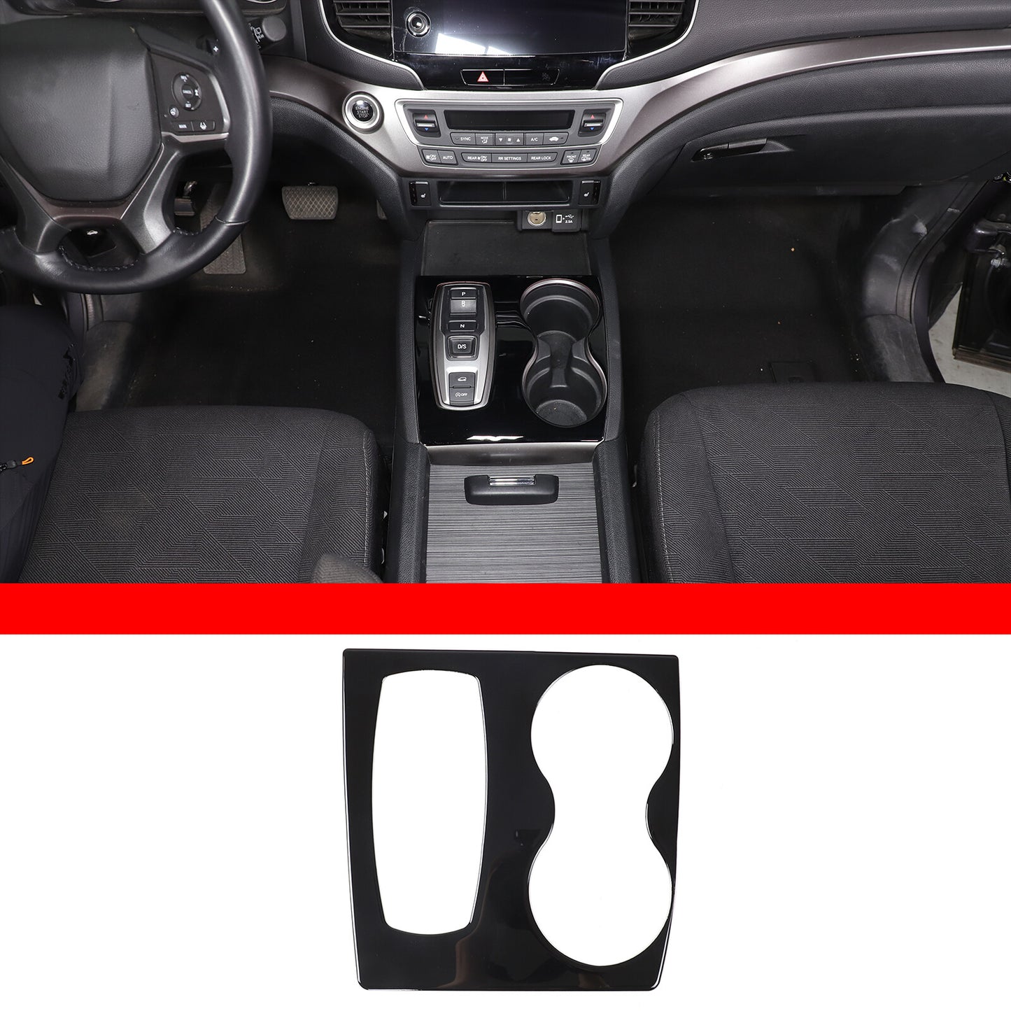 Sleek black console gear shift cover trim for Honda Ridgeline Pilot 16-22- n