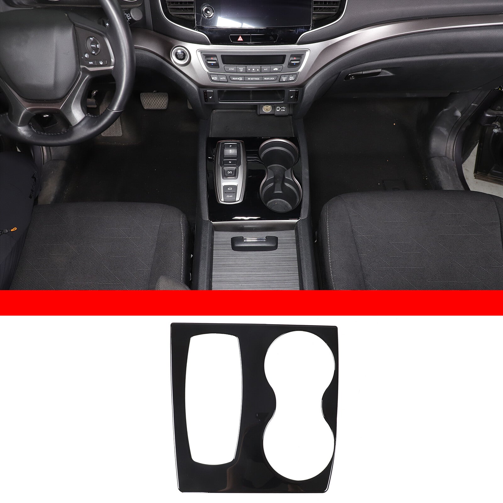 Sleek black console gear shift cover trim for Honda Ridgeline Pilot 16-22- n