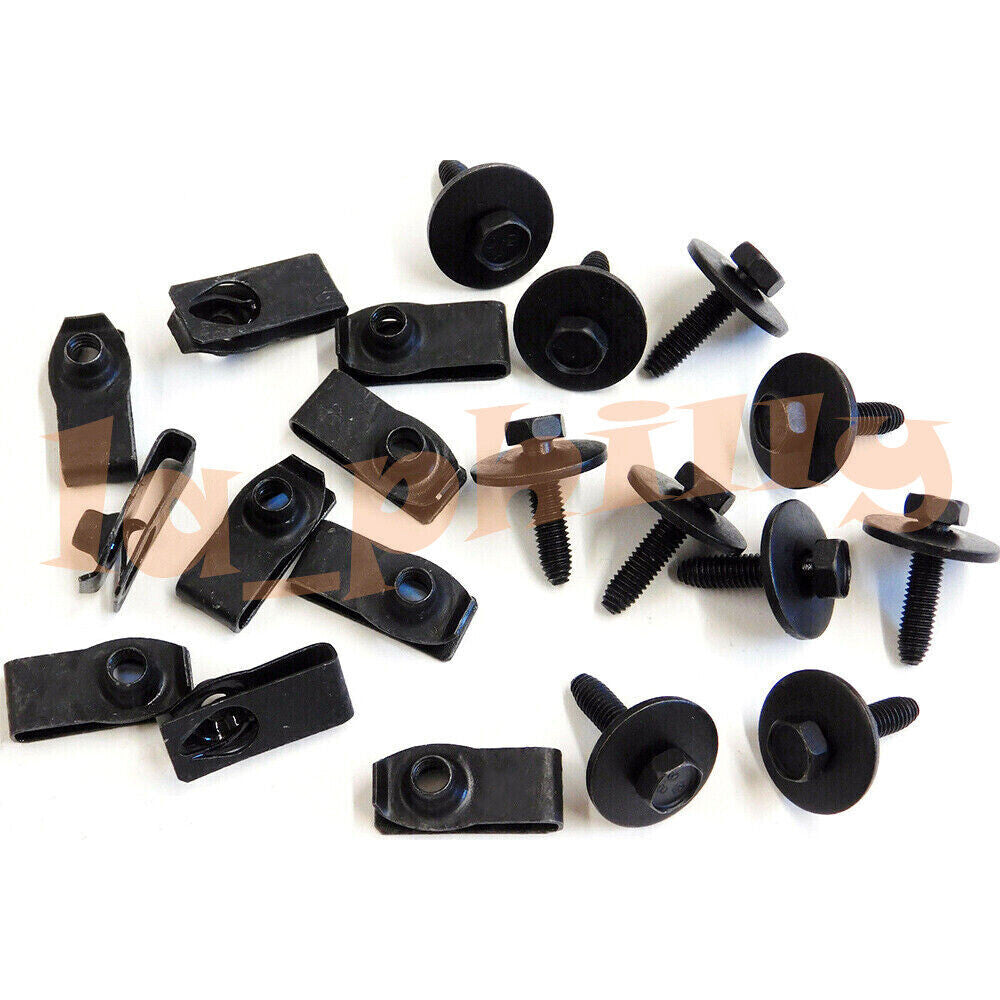 20 Pcs M6-1.0 x 25mm Long- 10mm Hex Body Bolts  U-nut Clips Fit For Truck Black