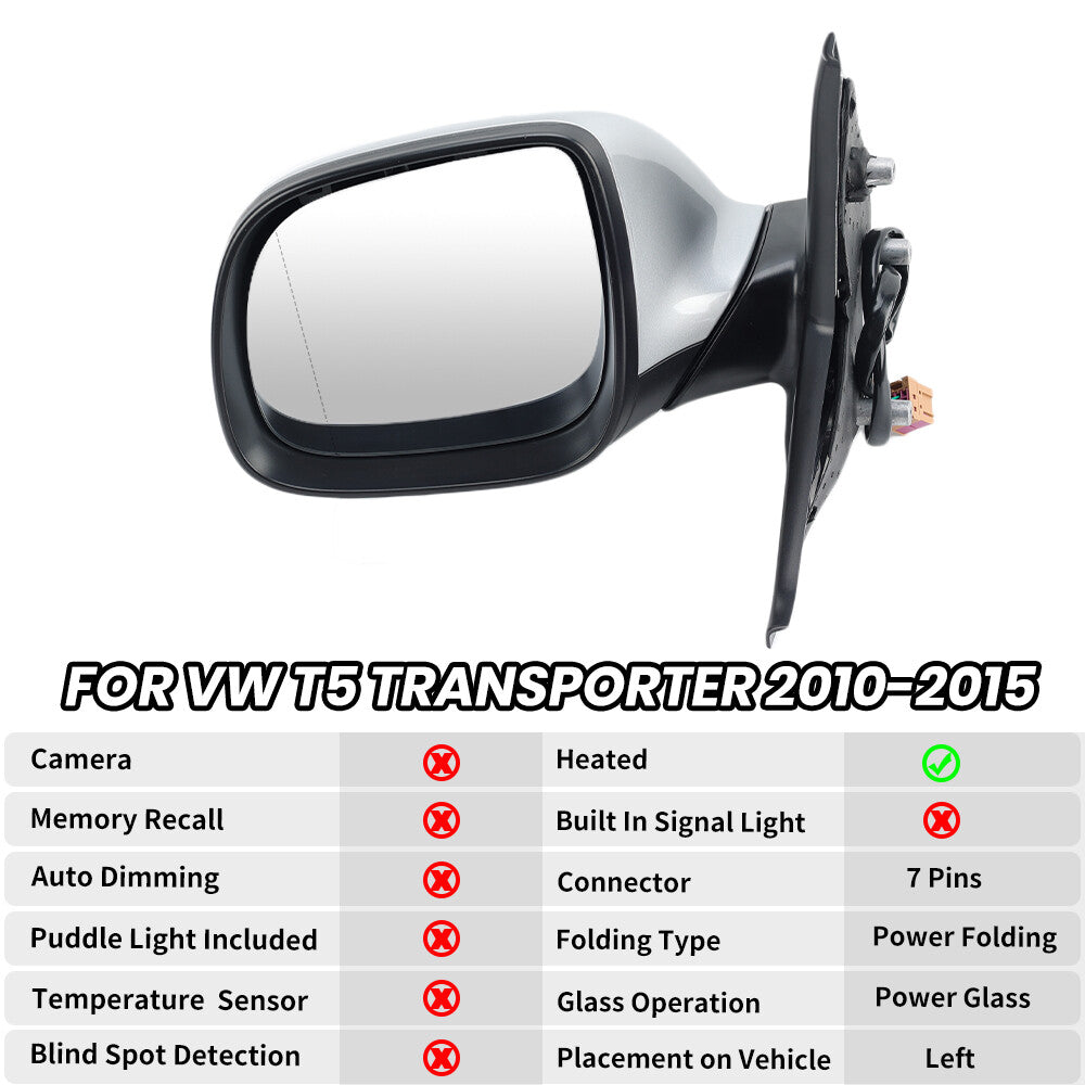 F¨¹r for VW T5 Transporter 2010-2015 Au?enspiegel R¨¹ckspiegel Silber Links 7 Draht