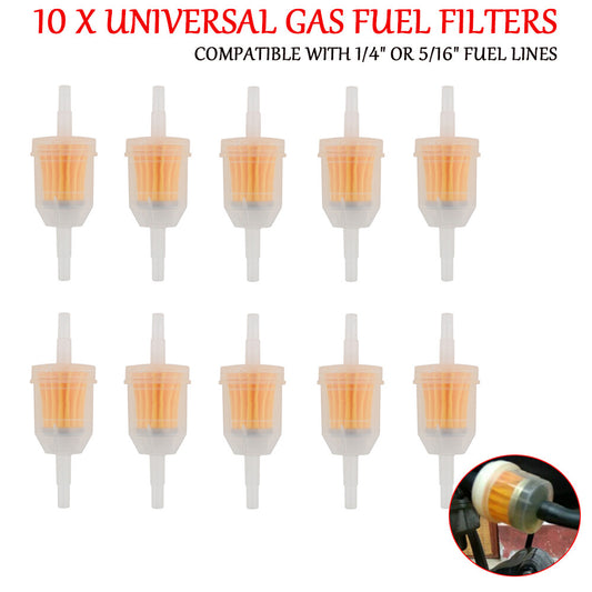 10-Pack Motorcycle Straight-Out Gas Oil Filters for Small Engines, Suitable for 1/4 Inch 5/16 Lines