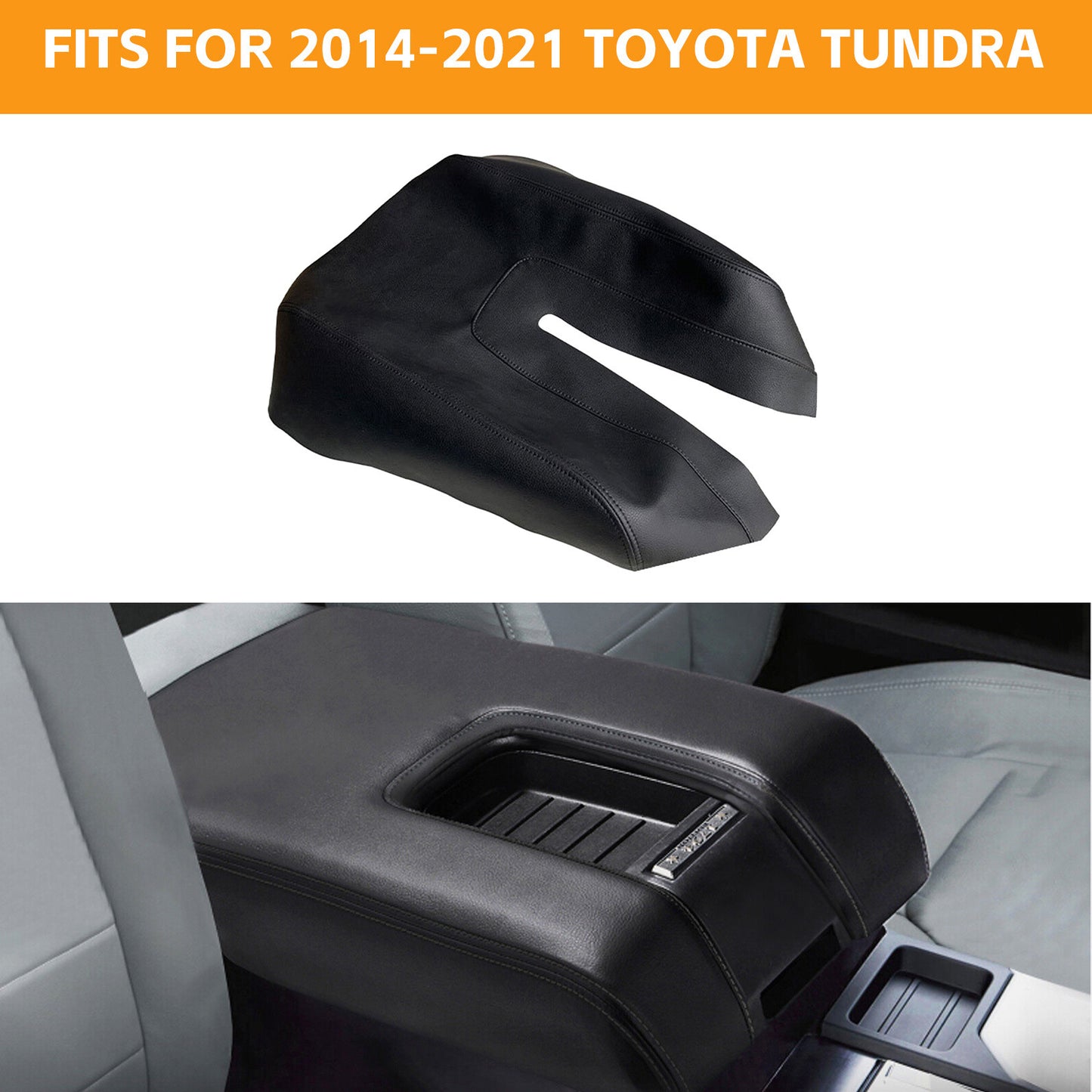 For 2014-2021 for Toyota Tundra Black Center Console Lid Armrest Leather Cover Trim