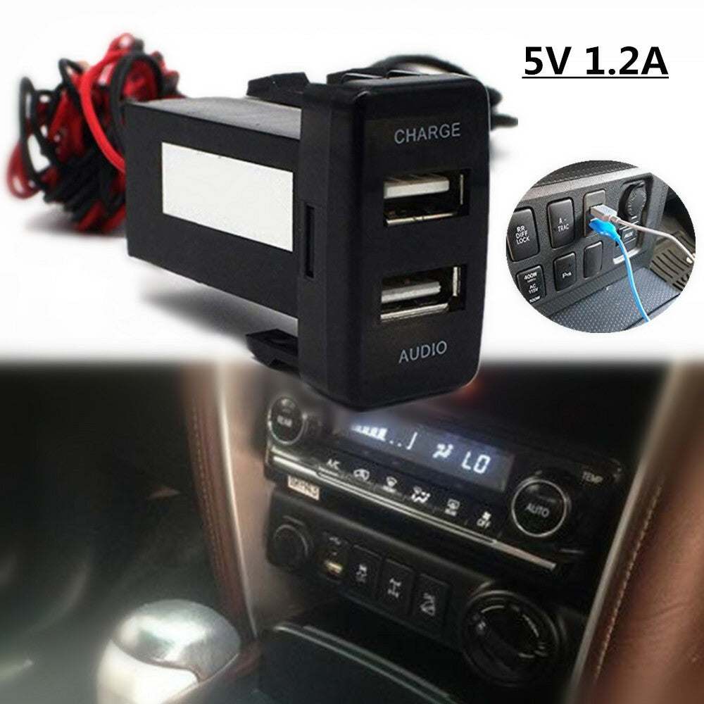 5V Car Charger with 2.1A Dual USB Socket, Dashboard, Mobile Phone Charger, MP3 Audio Port with Cable n