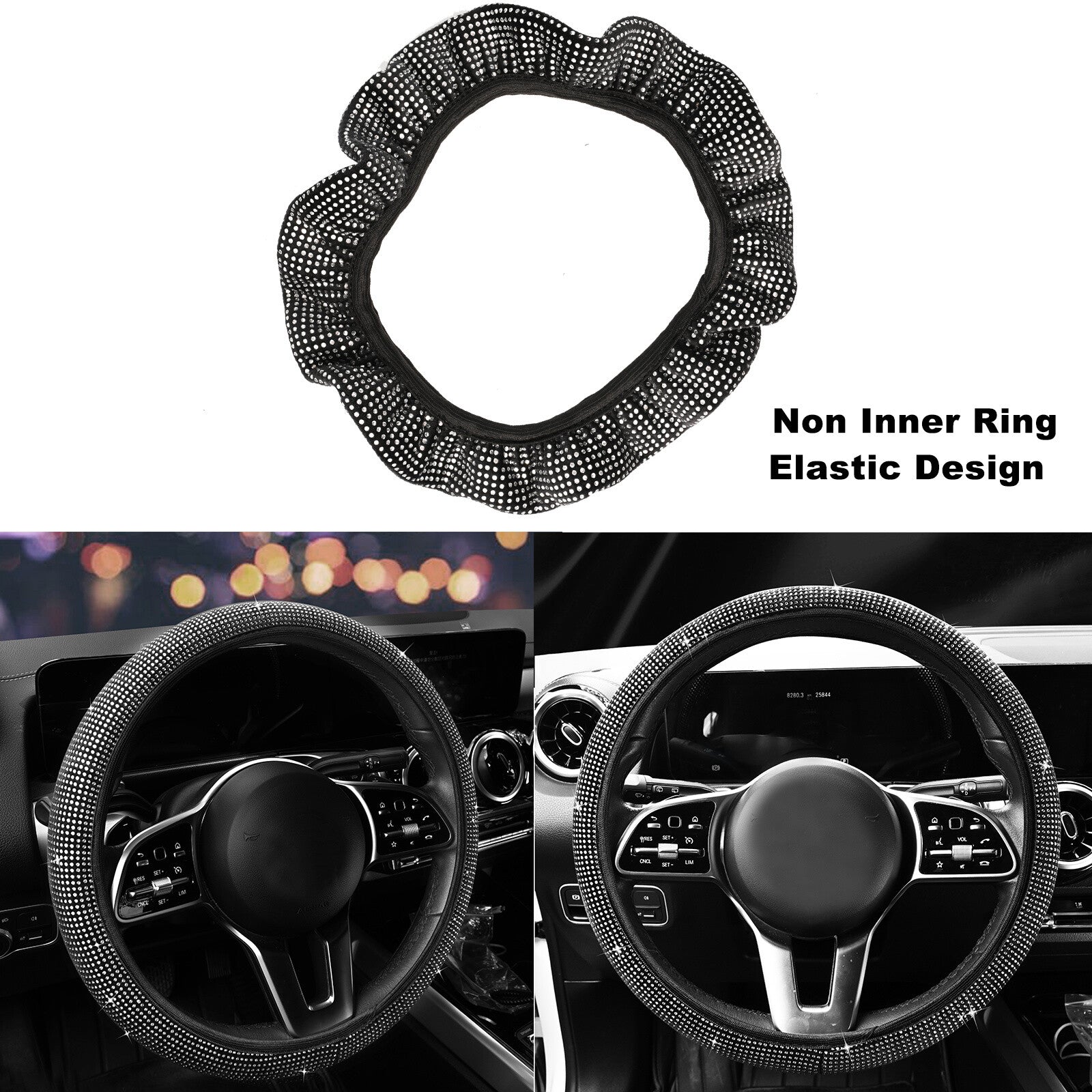 Car Steering Wheel Cover Crystal Rhinestone Diamond Glitter Sparkling Universal