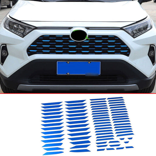 Blue steel Front Center Mesh Grille Grill Decals Trim for Toyota RAV4 2019-2022