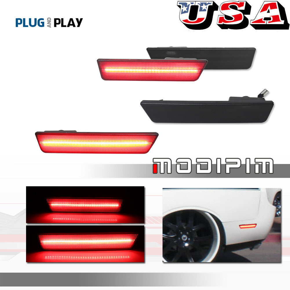 Smoked Lens Red LED Front and Rear Marker Lights for 2008-14 for Dodge for Challenger - v