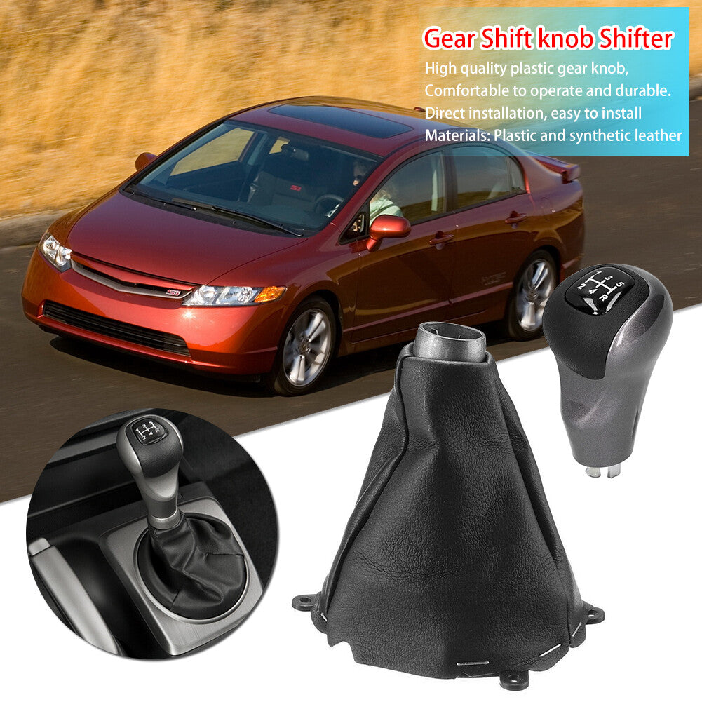 5 Speed Manual PU Gear Shift Knob & Boot for Honda for Civic DX EX LX 2006 -2011 Q