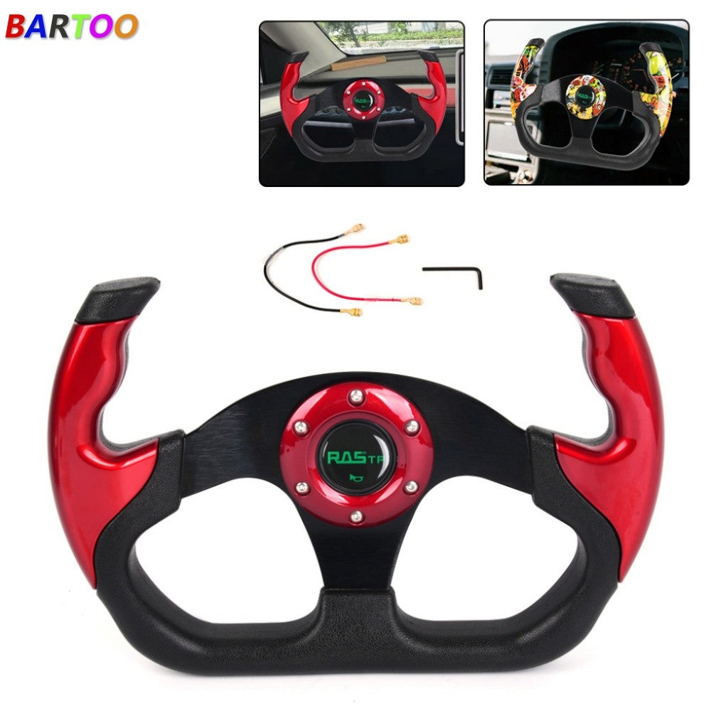 6 Hole 13 325mm Flat Drift Racing Steering Wheel U-Shape Horn Button Universal