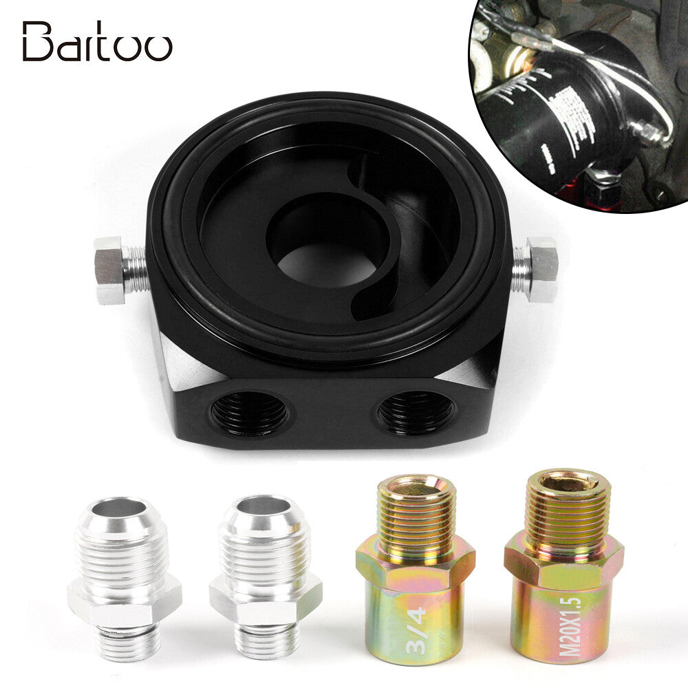 Black Aluminum Oil Filter/Cooler Sandwich AN10 Block Adapter Gauge Sensor Plate Q
