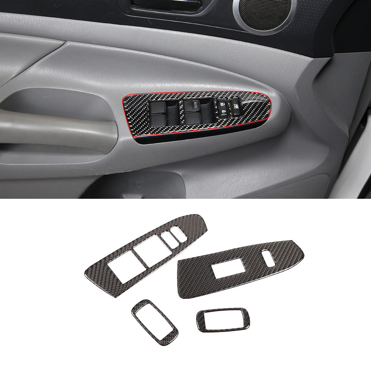 Carbon fiber window lifter switch panel cover trim (4 pieces) for Tacoma 2011-2015 n