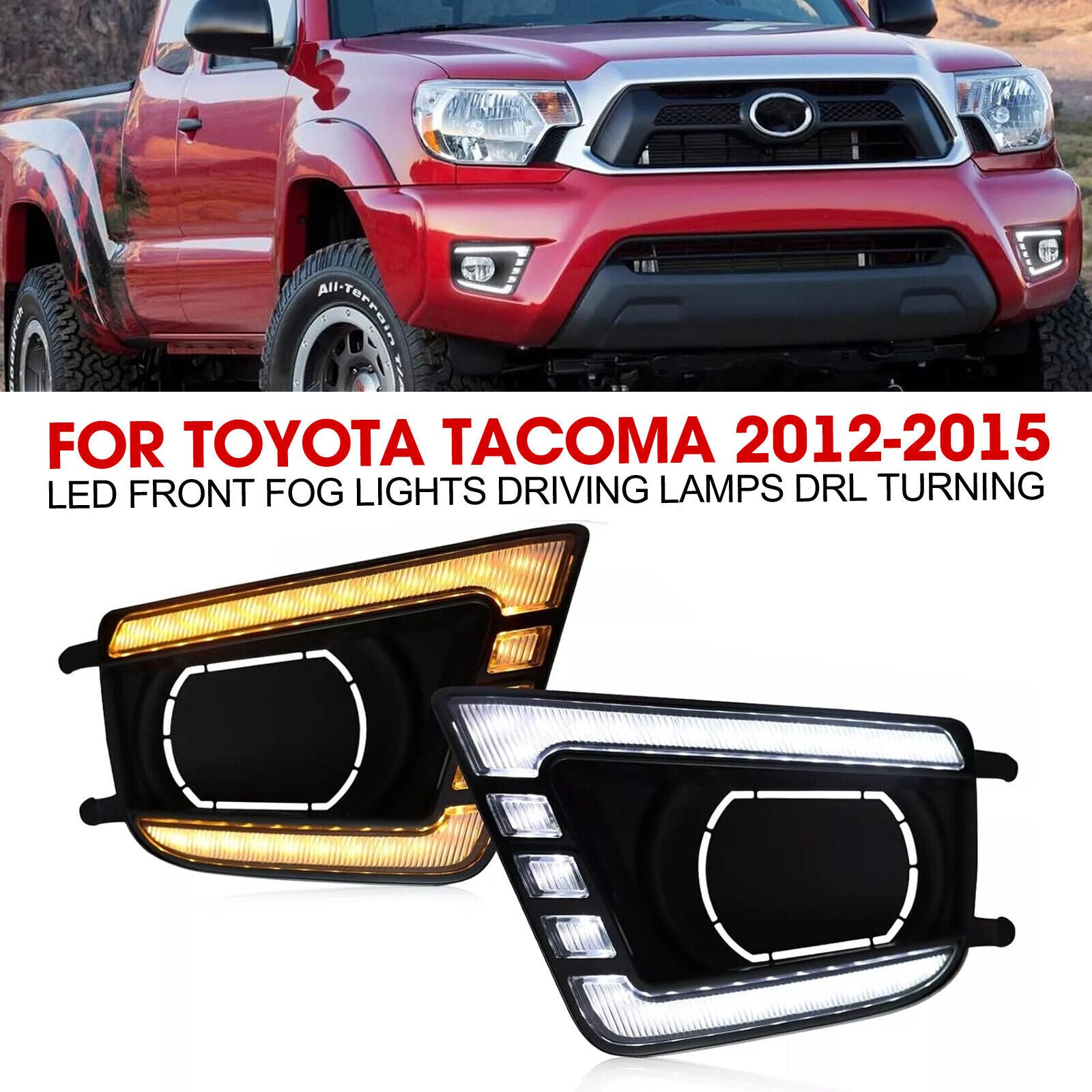 for TOYOTA Tacoma 2012-2015 LED Front Fog Lights Driving Lamps DRL Turning