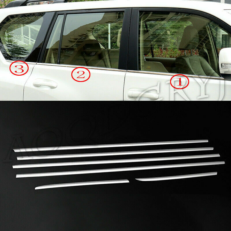 for Toyota Prado 2010-21 Chrome Steel Bottom Window Strip Sill Cover Trim Kit 6x