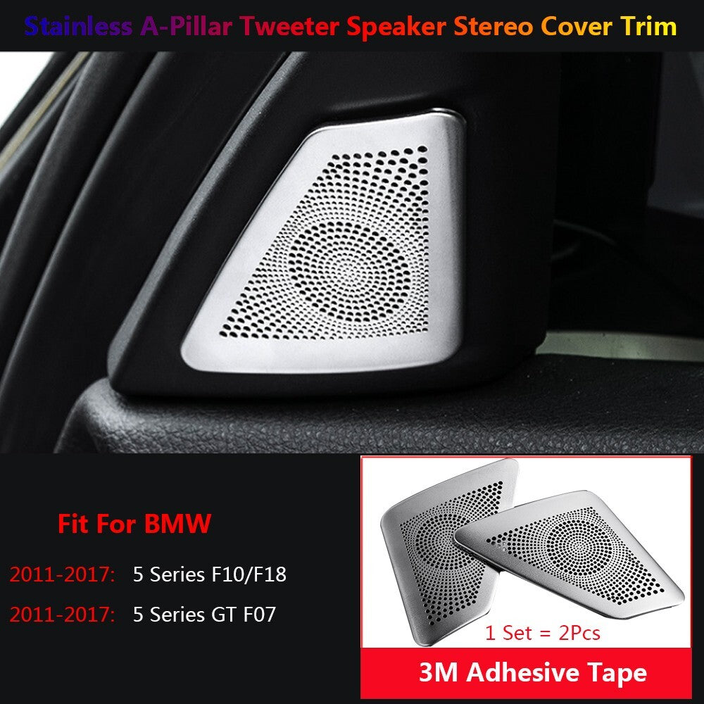 2Pcs Stainless Steel for BMW 5 Series F10 Car A Pillar Speaker Stereo Cover Trim