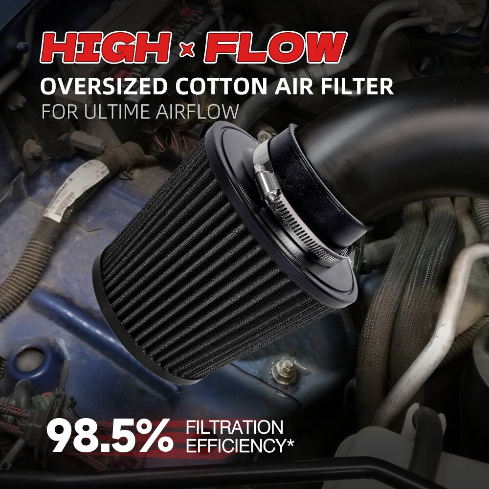 Full Black 3 76mm High Flow Inlet Air Intake Cone Filter For Car/Truck/SUV