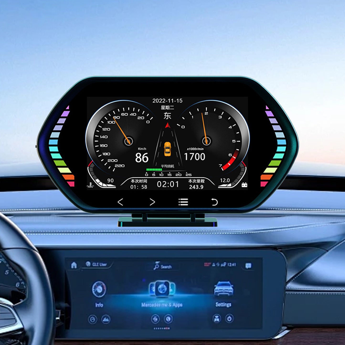 Car HUD (Head-Up Display) with Dual System OBD2 GPS Speedometer Alarm Q
