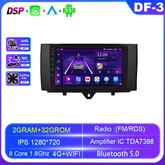 for Smart fortwo 451 2010-2015 Android Car Radio CarPlay GPS Stereo Video Player