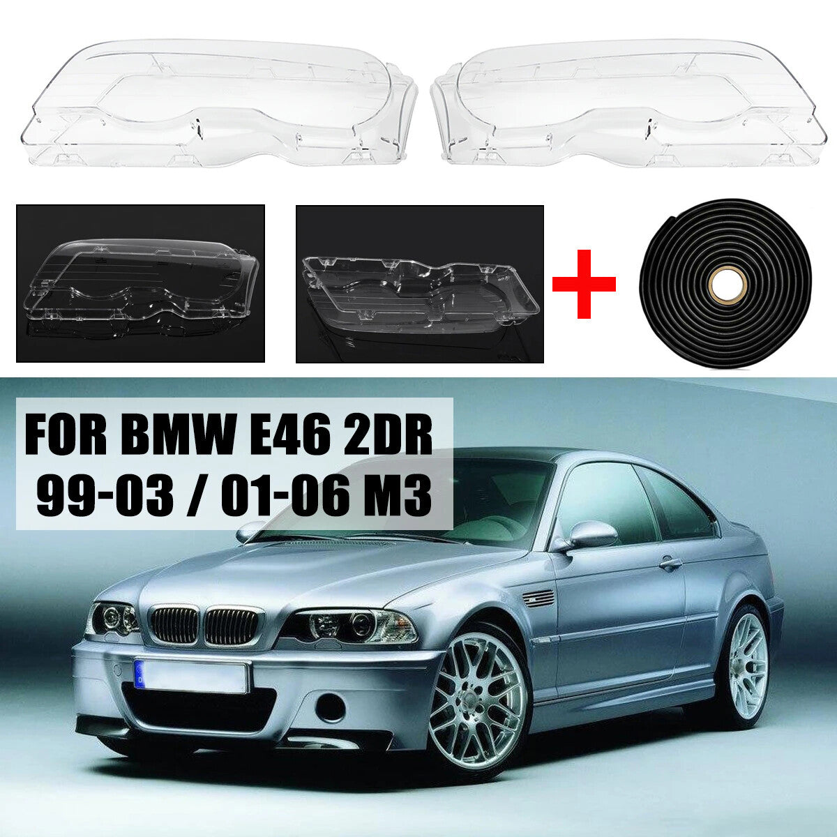 Headlight lens cap + sealant for 99-2003 for BMW E46 2DR M3 01-06