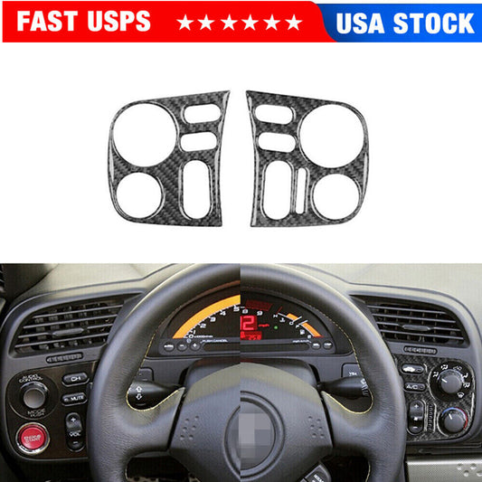 2Pcs Carbon Fiber Climate Radio Control Button Trim for Honda S2000 2004-2009