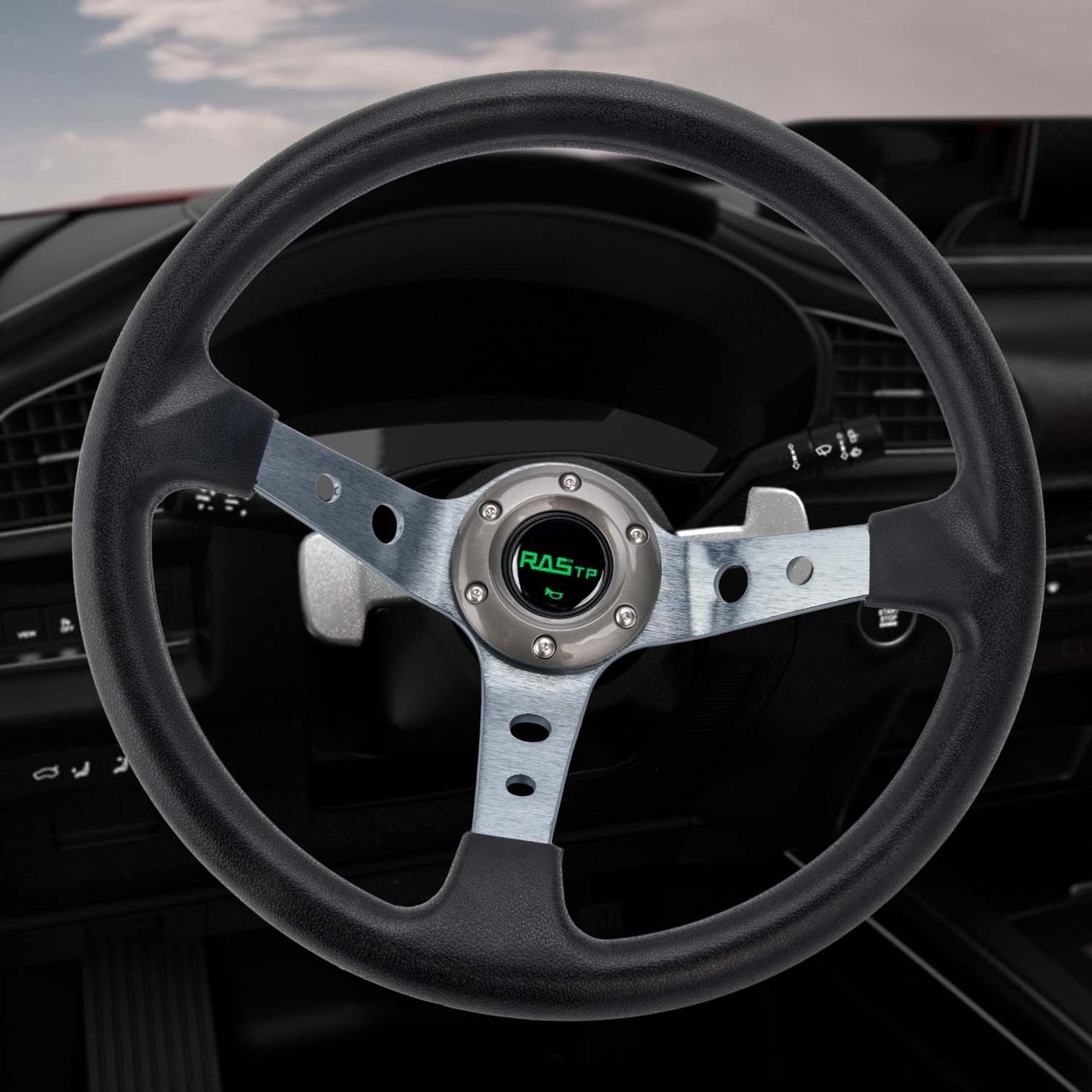 Steering Wheel 350mm 14inch Deep Dish 6 Bolt with Horn Button Racing